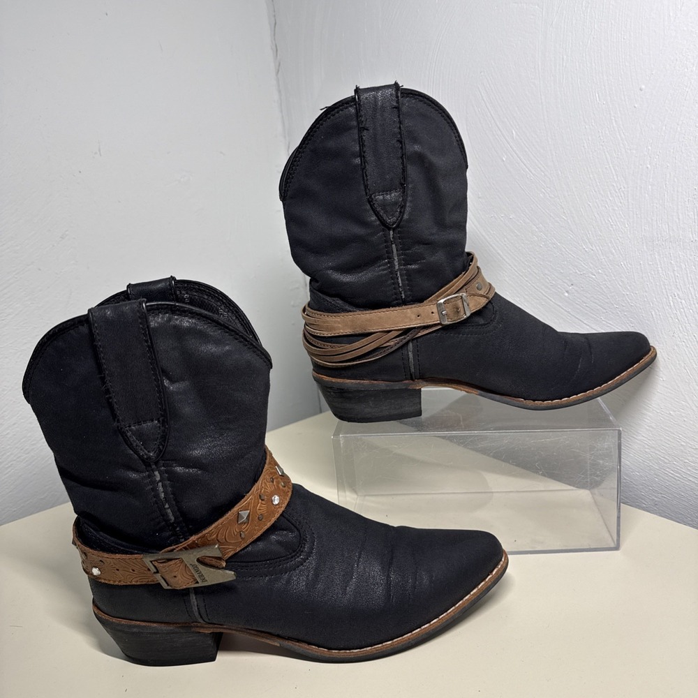Women's Durango Boot DRD0120 Crush Western Embossed 8" Booties Size 8 M Black